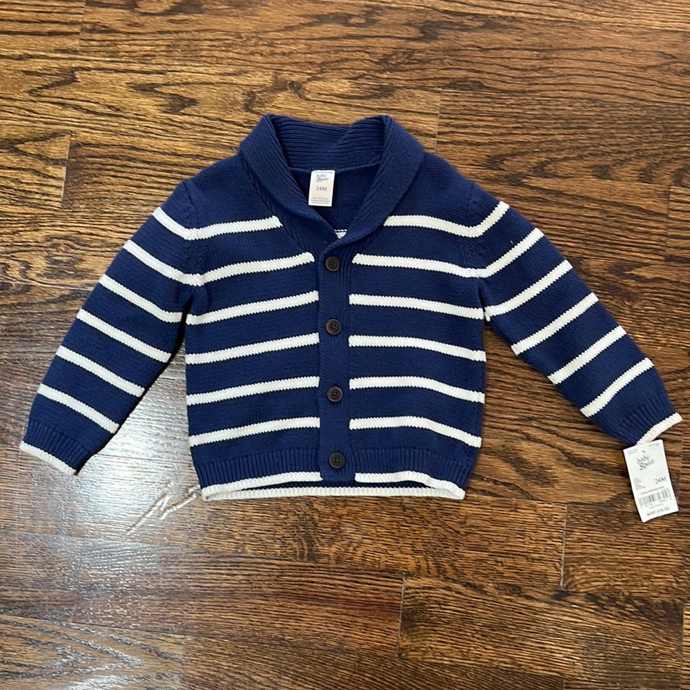 2T boys nautical navy and white button down sweater
